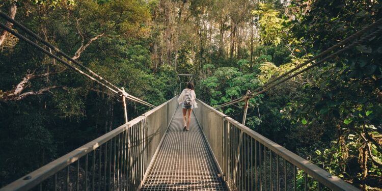 Tourist at Mossman gorge national park in far north Queensland